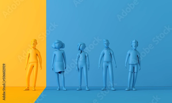 Fototapeta A person standing out from the crowd. Business opportunity concept. 3D Rendering