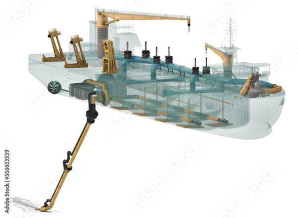 Fototapeta Dredger scheme. Isolated on white. 3d-rendering