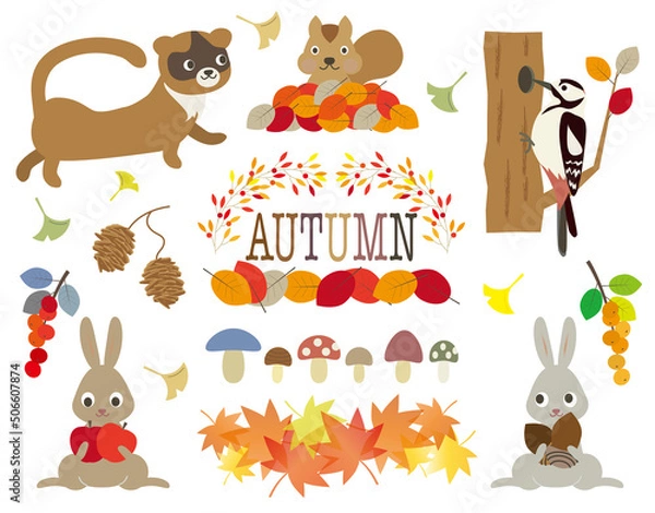 Fototapeta 動物のいる秋風景