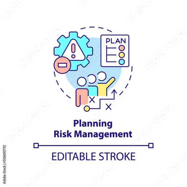 Fototapeta Planning risk management concept icon. Handle potential risks abstract idea thin line illustration. Possible problems. Isolated outline drawing. Editable stroke. Arial, Myriad Pro-Bold fonts used