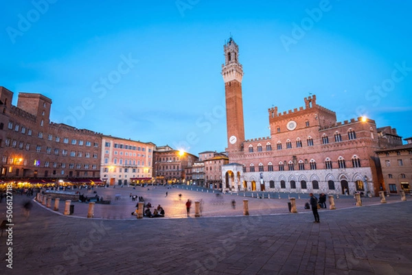 Obraz views of piazza del campo with mangia tower at background