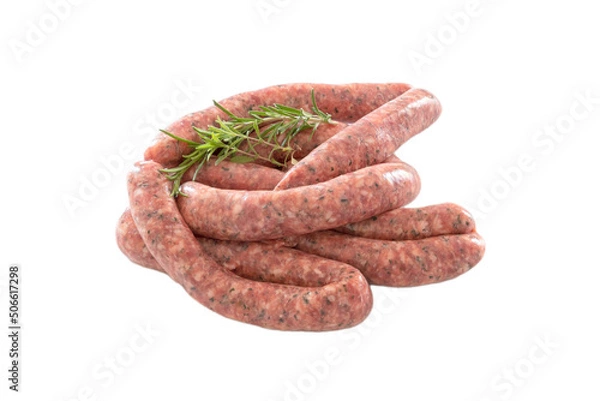 Fototapeta raw herb sausages isolated on a white background