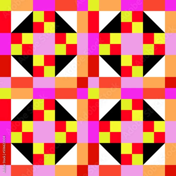 Obraz Seamless decorative pattern with triangular elements in yellow, black, white and red spectrum