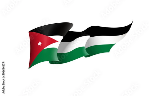 Fototapeta Jordan flag state symbol isolated on background national banner. Greeting card National Independence Day of the Hashemite Kingdom of Jordan. Illustration banner with realistic state flag.