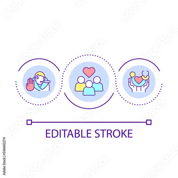 Fototapeta Community based medical care services loop concept icon. Disease prevention. Social assistance abstract idea thin line illustration. Isolated outline drawing. Editable stroke. Arial font used