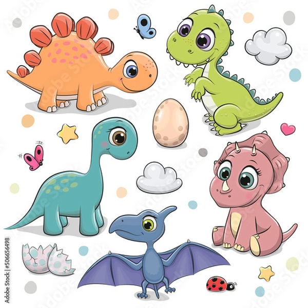 Obraz Cute Cartoon dinosaurs isolated on a white background
