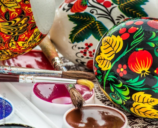 Obraz religious spring easter egg painted watercolor brush closeup