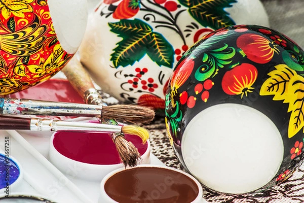 Obraz religious spring easter egg painted watercolor brush closeup