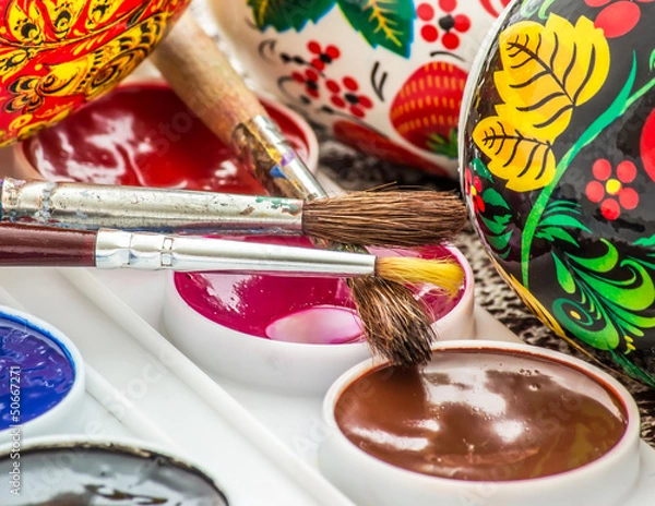 Obraz religious spring easter egg painted watercolor brush closeup