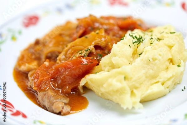 Fototapeta meat with mashed potato and vegetables