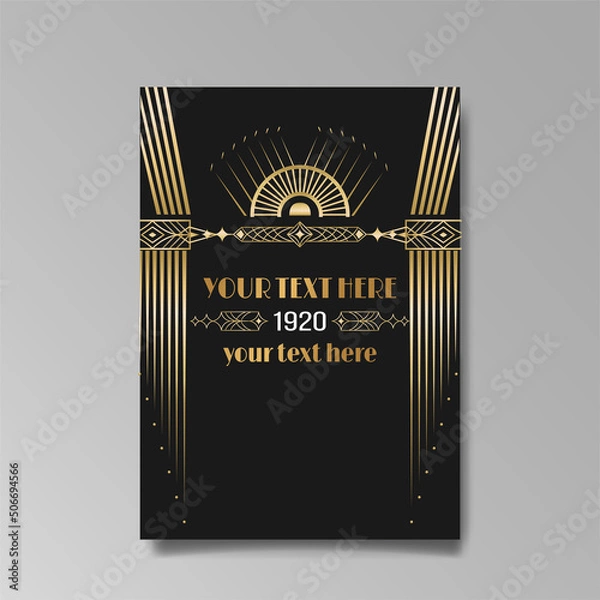 Obraz Art Deco luxury template golden black A4 page,