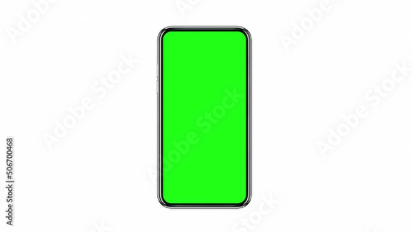 Obraz Smartphone with green screen isolated on white background. 3d rendering