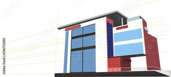 Fototapeta project of a supermarket for urban development, in the stage of working drawing.