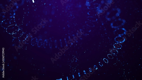 Fototapeta Magical sparkles of light form abstract structures. Blue glow particles with amazing bokeh for fantastic background. 3d render.