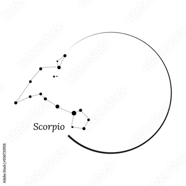 Fototapeta Round frame, wreath and Zodiac sign Scorpio. Vector illustration for advertising design, astrological, esoteric, magical seances, personality research