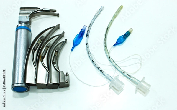 Obraz Laryngoscope and Endotracheal Tube isolated on the white background