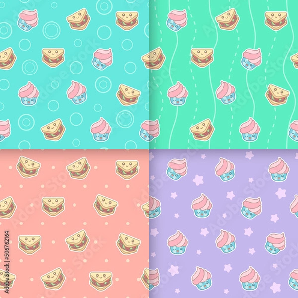 Obraz Kawaii food seamless pattern