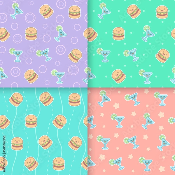 Obraz Kawaii food seamless pattern