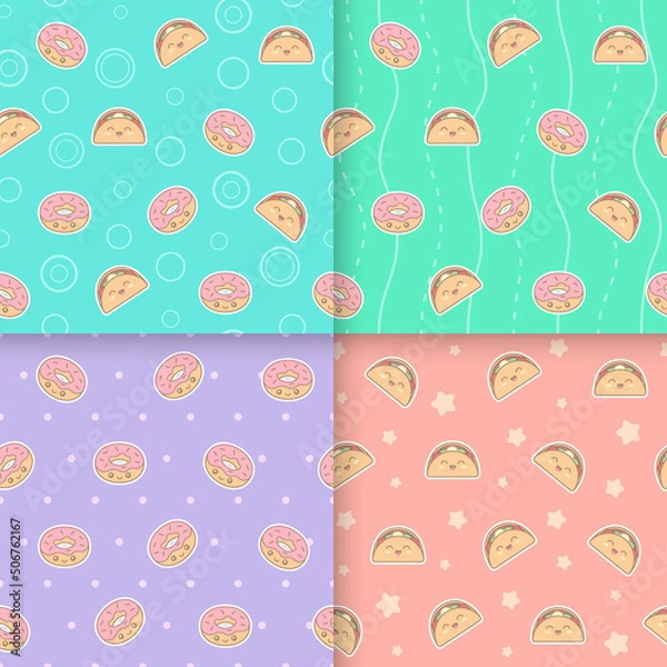 Obraz Kawaii food seamless pattern