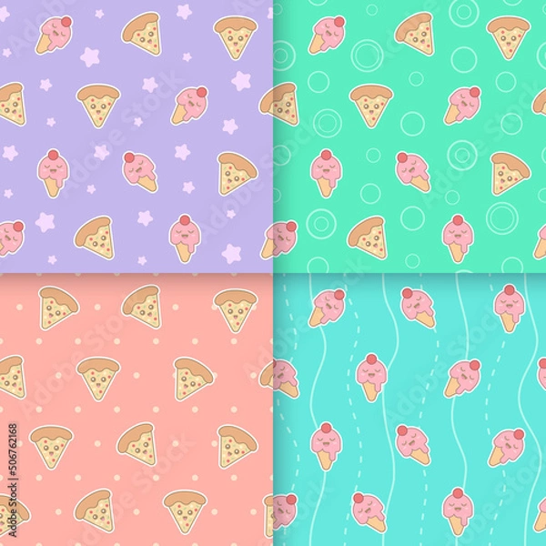 Obraz Kawaii food seamless pattern