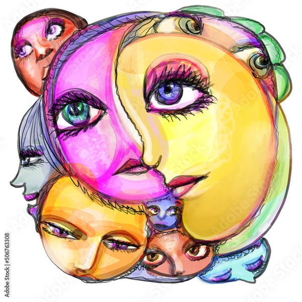 Fototapeta Surreal abstract globe of faces of people