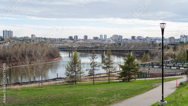 Fototapeta river in the downtown Edmonton, Canada