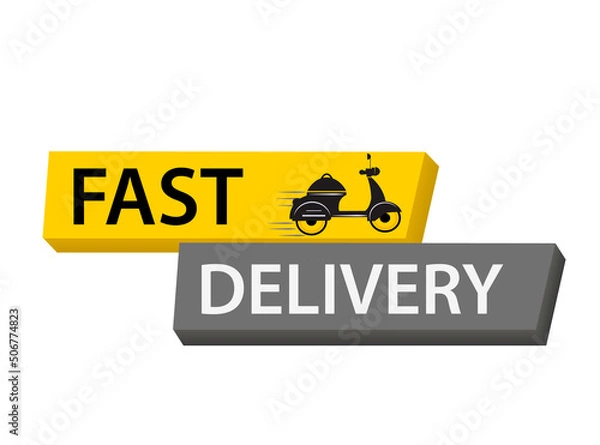 Obraz Fast delivery. Badge with scooter. Vector stock illustrtaion.