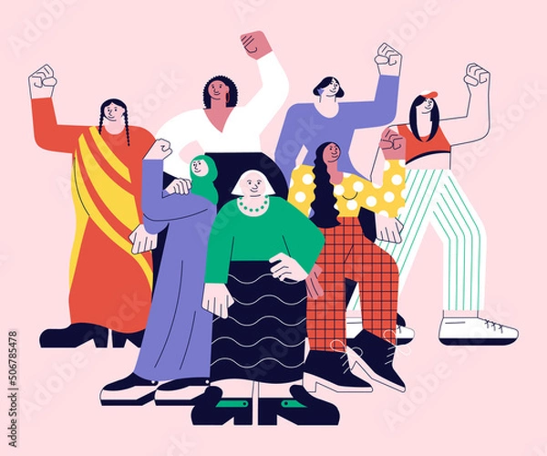 Obraz Diverse international, interracial and multi age group of women fight for empowerment