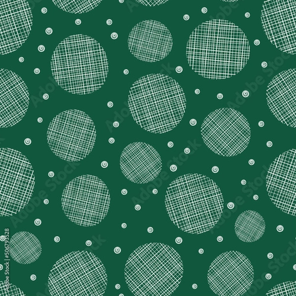 Fototapeta Green seamless pattern with white textile circles.