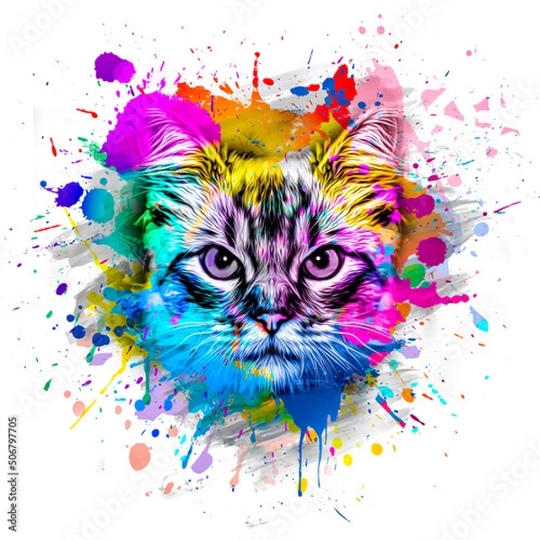 Fototapeta cat head with creative colorful abstract elements on light background