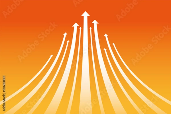 Fototapeta オレンジのグラデーションバックに白の上向きにカーブした矢印のイラスト
