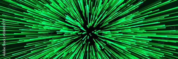 Fototapeta Abstract data flow space. Light rays. Explosion effect. Sci-fi Motion wallpaper. 3D rendering.