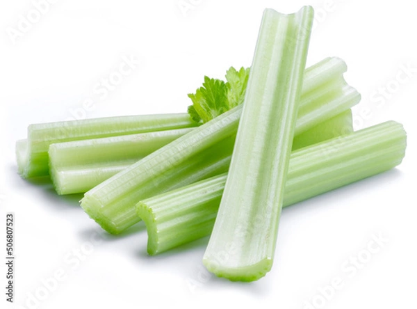 Fototapeta Pile of celery ribs isolated on white background.