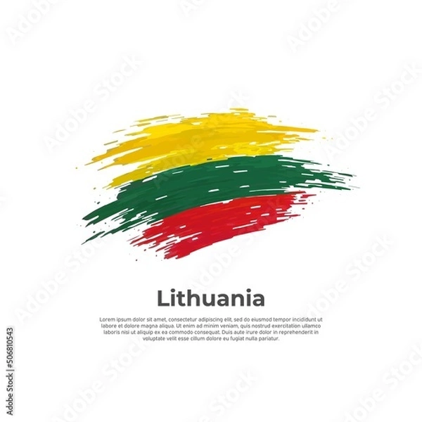 Fototapeta Lithuania flag. Brush strokes. Brush painted lithuanian flag on a white background. Vector design national poster, template. Place for text. State patriotic banner of lithuania, cover. Copy space