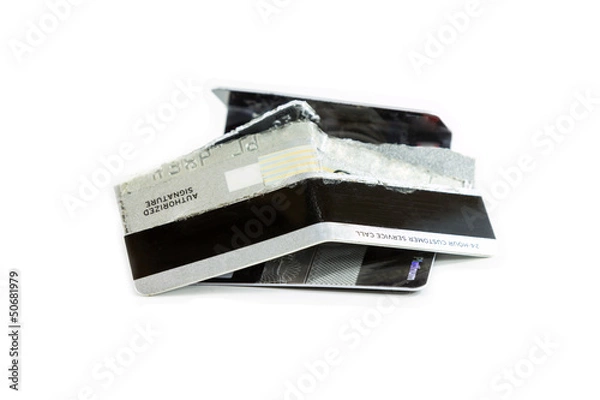 Fototapeta Damage credit cards on white background