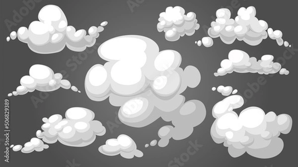 Fototapeta Set of stylized white clouds. Vector illustration collection of smoke.	