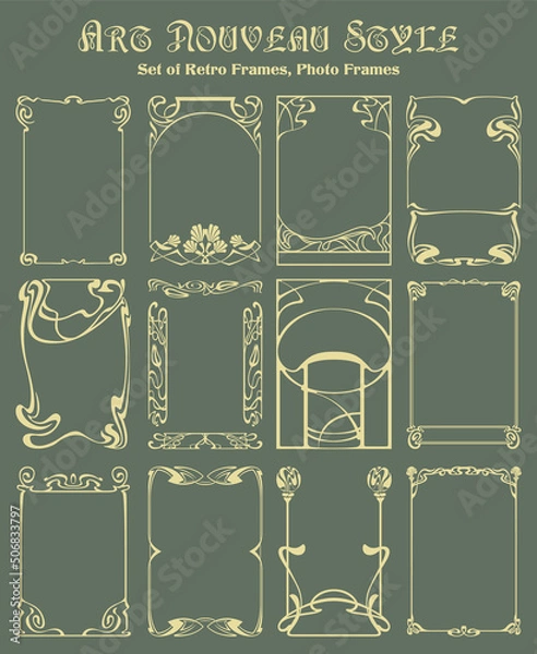 Fototapeta Art Nouveau Decorative Retro Frames. 1920s Modern Style Background Illustrations Set