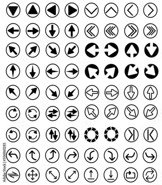 Fototapeta Different arrow set. Simple icons black lines