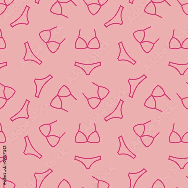 Fototapeta pink seamless pattern with bikini icon, summer, vacation background, great for wrapping, textile, wallpaper, greeting card- vector illustration