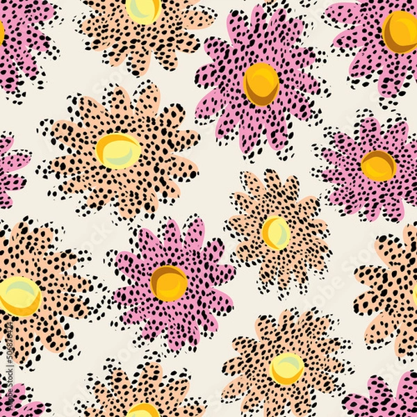 Fototapeta seamless abstract polka dot flowers pattern background , greeting card or fabric