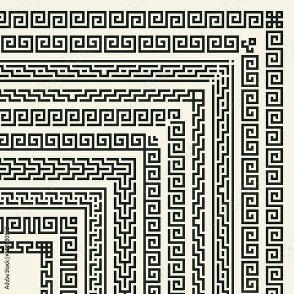 Fototapeta Greek key pattern square frame collection. Decorative ancient meander, Greece border ornamental set with repeated geometric motif. Vector EPS10.