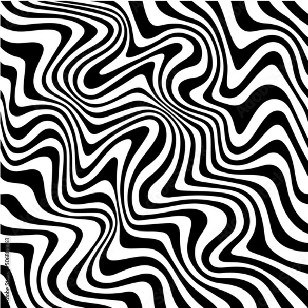 Fototapeta Vector Seamless Pattern with Distorted Stripes. Abstract Minimalist Monochrome Waves. Water Ripple Texture