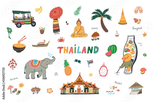 Fototapeta Thailand travel vector illustrations set
