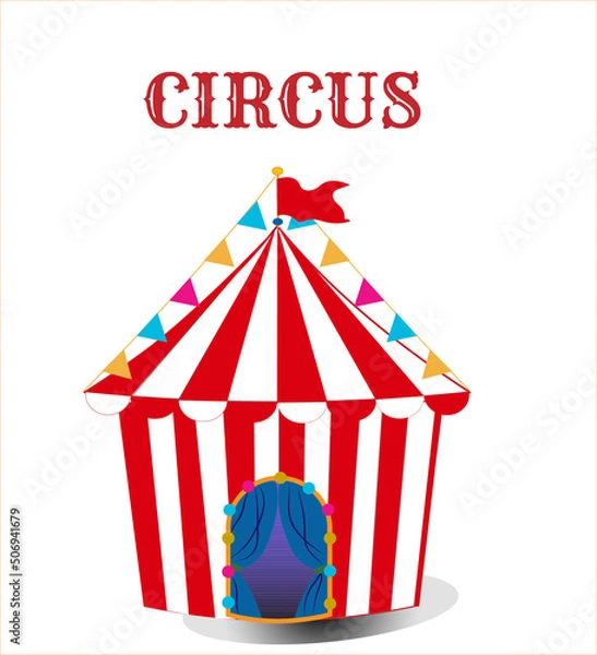 Fototapeta Tent for circus performance, in red, white and blue colors. Used for web design, banners, posters, illustrations.

