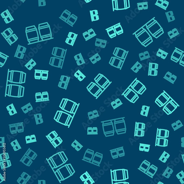 Obraz Green line Wooden barrel for wine icon isolated seamless pattern on blue background. Vector