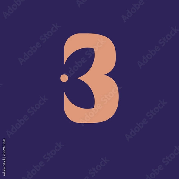 Fototapeta B3 Flower Logo Design .the combination of the letter b and the number 3 forms a half flower