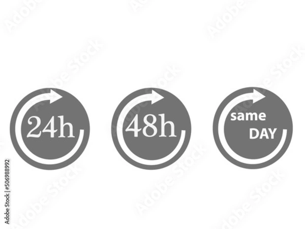 Fototapeta 24, 48 and hours icon. Vector isolated service icons on transparent background.