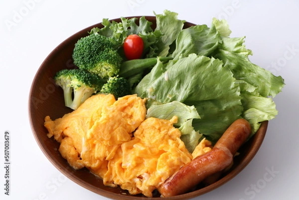 Obraz 美味しそうなオムレツモーニング（シンプル白背景）