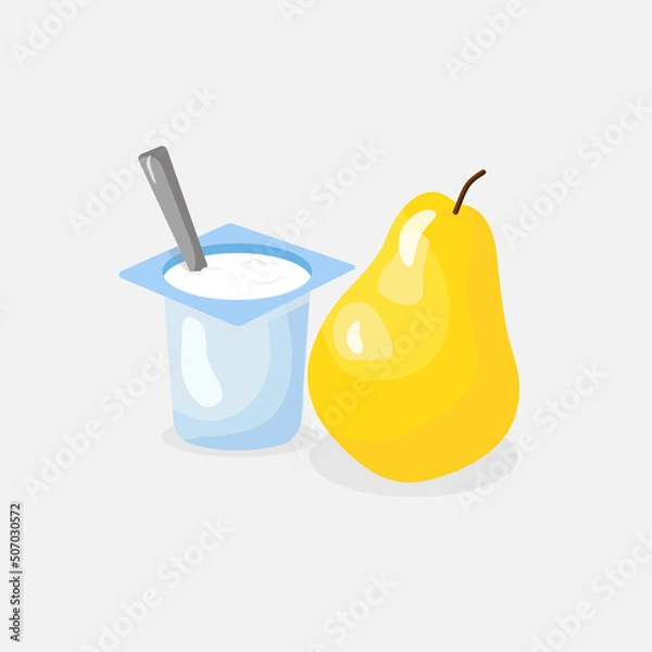 Fototapeta afternoon snack of yellow pear and yogurt