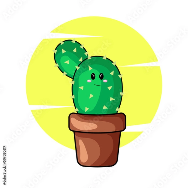 Obraz cute cactus in a clay pot on a yellow background